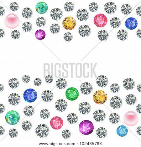 Seamless Scattered Borders Of Gems, Rhinestones