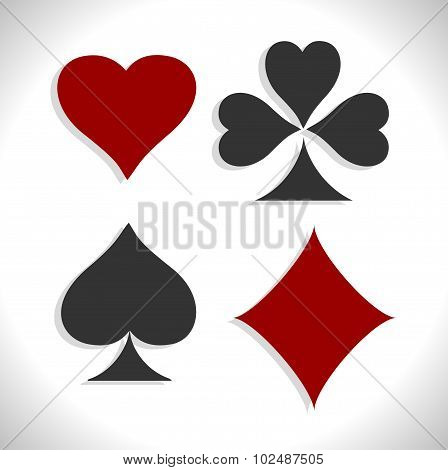 Set of vector playing card symbols with shadows