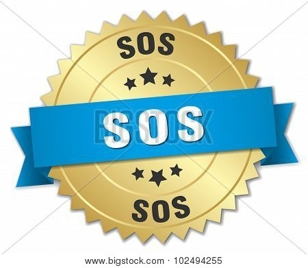 Sos 3D Gold Badge With Blue Ribbon