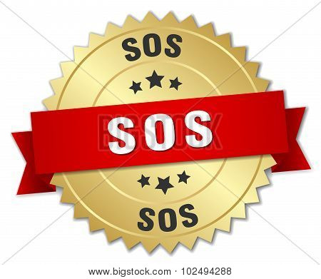 Sos 3D Gold Badge With Red Ribbon