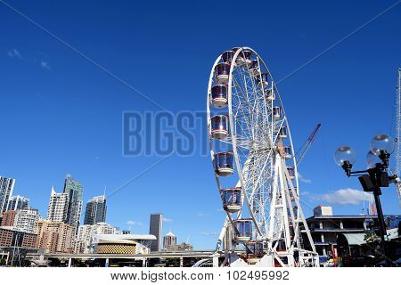 SYDNEY, AUSTRALIA - AUGUST 2015: Ferris wheel in Darling Harbour Sydney Australia.