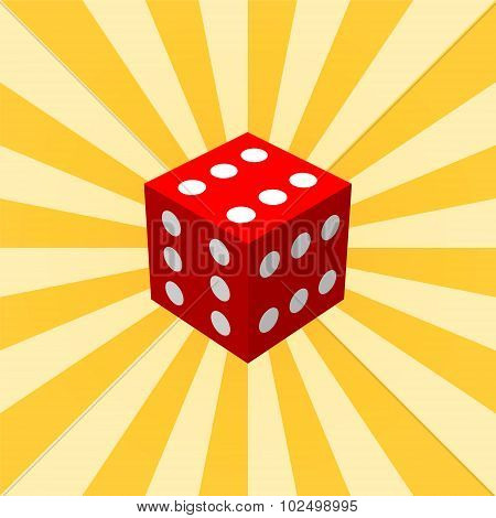 Big Red Dice On A Yellow Radial Background.