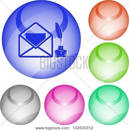 mail with feather and inkstandn . Vector interface element.