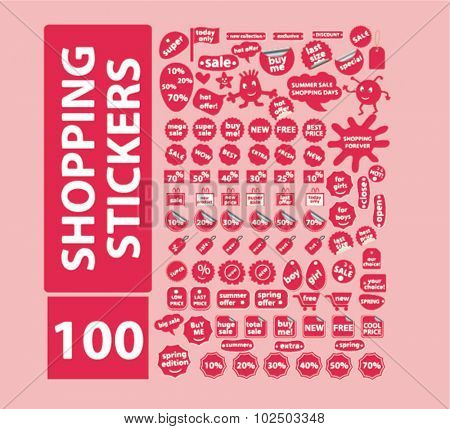 100 shopping, sales stickers icons