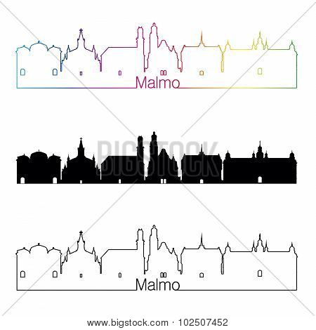 Malmo Skyline Linear Style With Rainbow