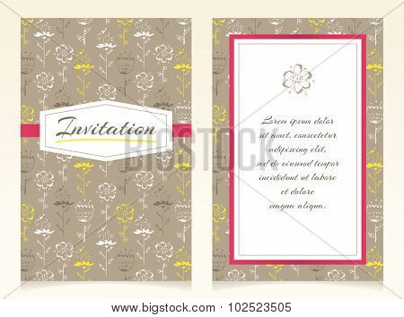 Invitation Design With Sketch Flowers