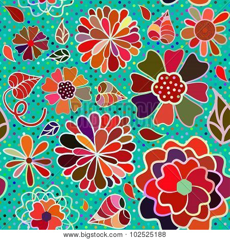 Color cartoon flower seamless pattern