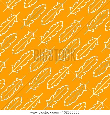 White Birds Feathers On A Yellow Background.