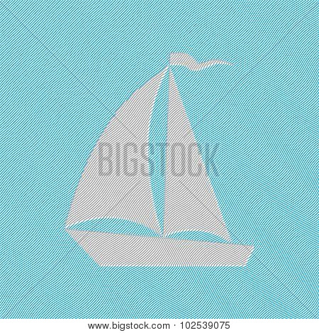 Boat On Blue Wavy Background.