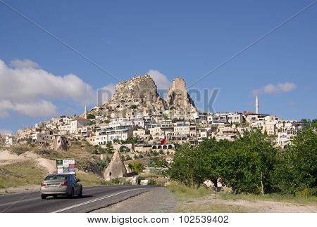 Uchisar Village And Uchisar Castle In Cappadocia, Turkey