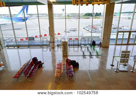 PARIS - AUGUST 08, 2015: Orly Airport interior. Paris Orly Airport is an international airport located partially in Orly and partially in Villeneuve-le-Roi, 7 NM (13 km; 8.1 mi) south of Paris, France