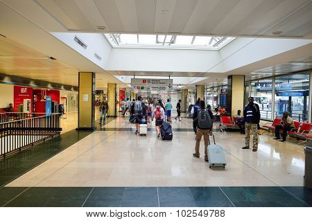PARIS - AUGUST 08, 2015: Orly Airport interior. Paris Orly Airport is an international airport located partially in Orly and partially in Villeneuve-le-Roi, 7 NM (13 km; 8.1 mi) south of Paris, France