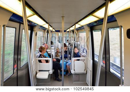 PARIS - AUGUST 08, 2015: train to metro from Orly airport. Paris Orly Airport is an international airport located partially in Orly and partially in Villeneuve-le-Roi, 7 NM south of Paris, France