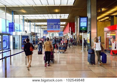 PARIS - AUGUST 08, 2015: Orly Airport interior. Paris Orly Airport is an international airport located partially in Orly and partially in Villeneuve-le-Roi, 7 NM (13 km; 8.1 mi) south of Paris, France
