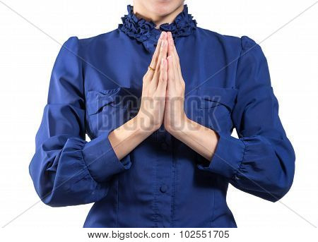 Adult Young Pretty Business Woman  Sawatdee On White Background 1