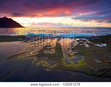 Sunset landscape of Northern Norway. Senja island