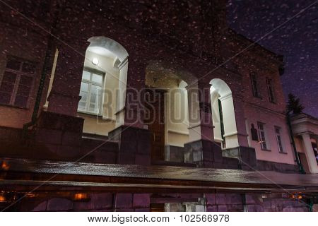 reflection of architectural elements ancient building in water