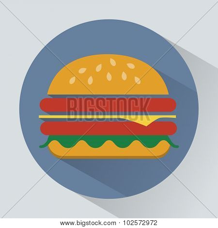 Cheeseburger With Ham And Salad Leaves Vector Icon
