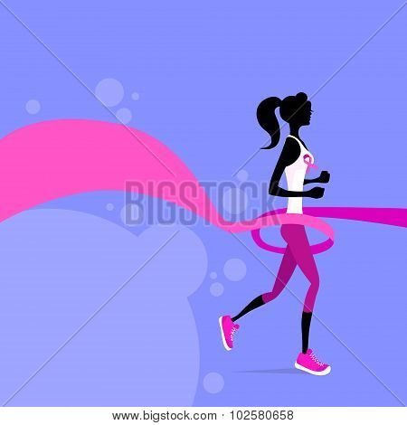 Sport Woman Running Pink Ribbon Breast Cancer Awareness Joggin Female