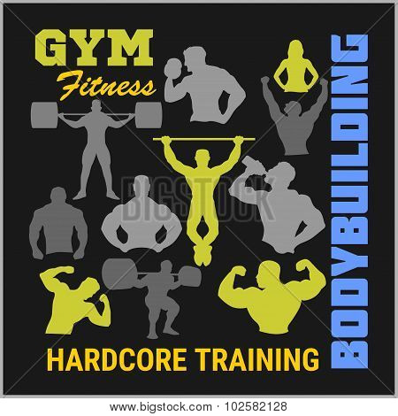 Bodybuilders silhouettes. Vector set.