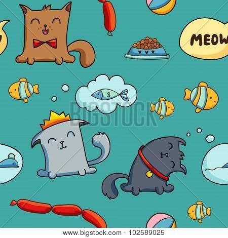Cat character seamless pattern