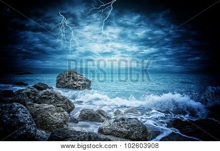 Stormy Kathisma Beach, Lefkada Island in Ionian Sea, Greece.
