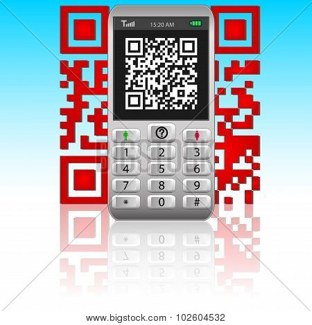 Smartphone with QR code.
