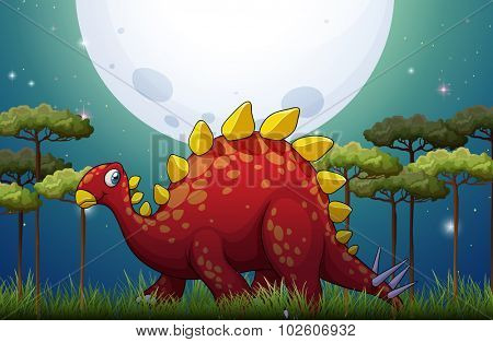 Dinosaur in the field on fullmoon night illustration