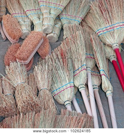 Brooms And Brushes Of Sorghum In Local Market