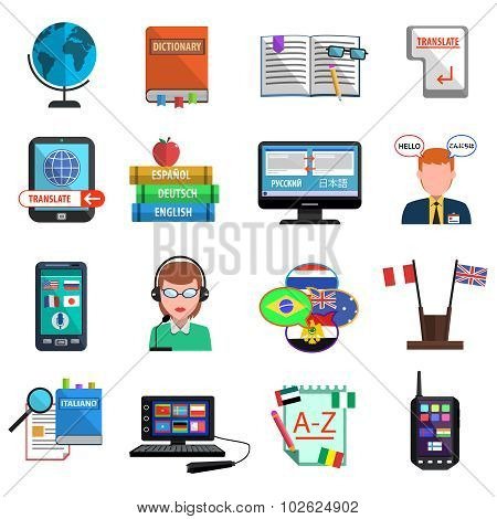 Multilanguage Translator Colorful Flat Icon Set