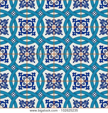 Gorgeous seamless patchwork pattern from dark blue and white Moroccan, Portuguese  tiles, Azulejo, o