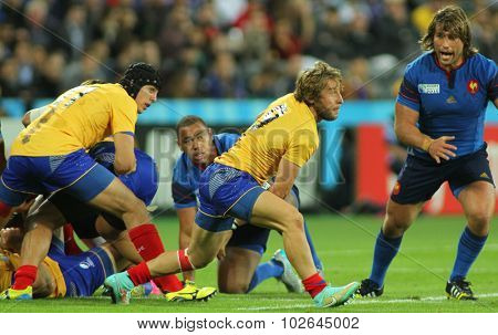LONDON, ENGLAND - SEPTEMBER 23 2015 The 2015 Rugby World Cup Pool D match between France and Romania at The Stadium, Queen Elizabeth Olympic Park.
