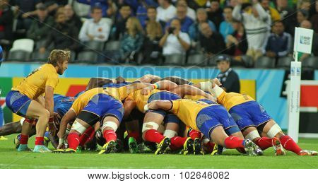 LONDON, ENGLAND - SEPTEMBER 23 2015 The 2015 Rugby World Cup Pool D match between France and Romania at The Stadium, Queen Elizabeth Olympic Park.