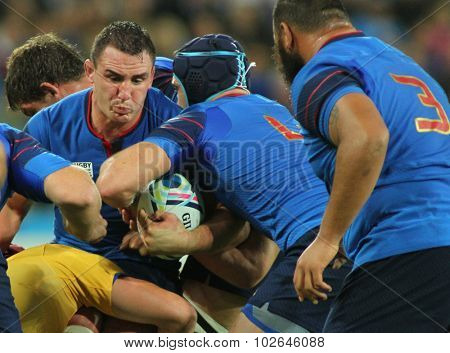 LONDON, ENGLAND - SEPTEMBER 23 2015 The 2015 Rugby World Cup Pool D match between France and Romania at The Stadium, Queen Elizabeth Olympic Park.