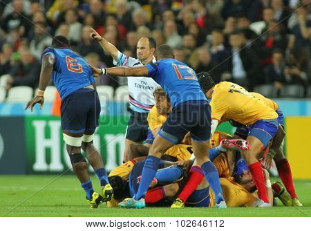 LONDON, ENGLAND - SEPTEMBER 23 2015 The 2015 Rugby World Cup Pool D match between France and Romania at The Stadium, Queen Elizabeth Olympic Park.