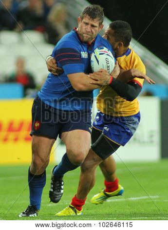 LONDON, ENGLAND - SEPTEMBER 23 2015 The 2015 Rugby World Cup Pool D match between France and Romania at The Stadium, Queen Elizabeth Olympic Park.
