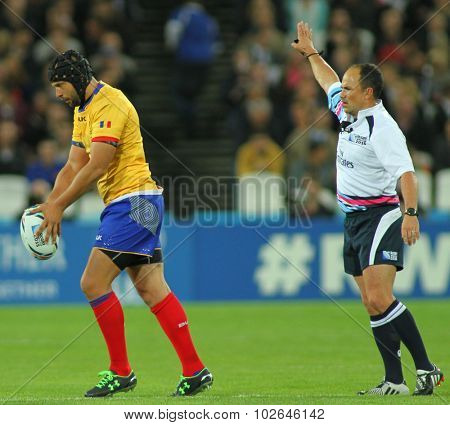 LONDON, ENGLAND - SEPTEMBER 23 2015 The 2015 Rugby World Cup Pool D match between France and Romania at The Stadium, Queen Elizabeth Olympic Park.