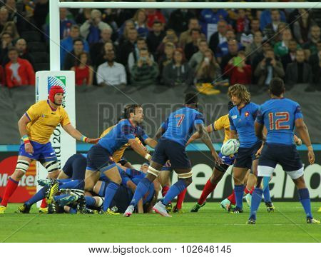 LONDON, ENGLAND - SEPTEMBER 23 2015 The 2015 Rugby World Cup Pool D match between France and Romania at The Stadium, Queen Elizabeth Olympic Park.