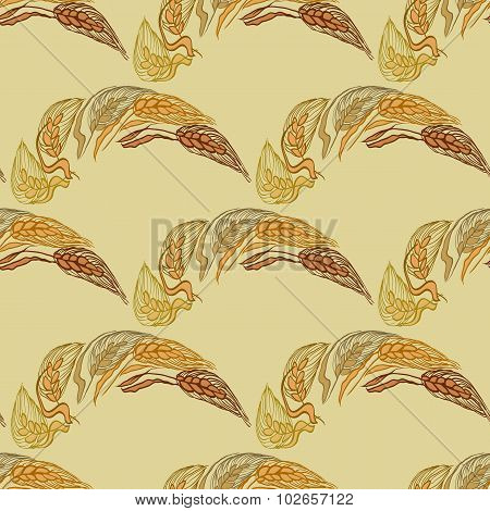 Reddish-brown color seamless pattern with ears of wheat.