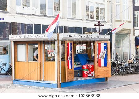 Typical Dutch fresh fish stall in the center of Amsterdam