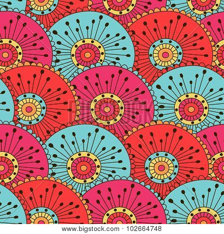 Hand drawn seamless pattern with floral elements.