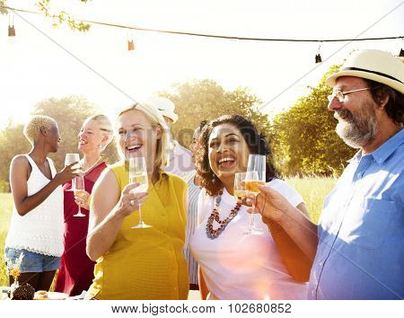 Diverse Neighbors Drinking Party Yard Concept