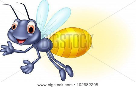 Adorable cartoon firefly waving
