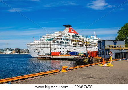 Large cruise ship in Oslo Fjord, Norway