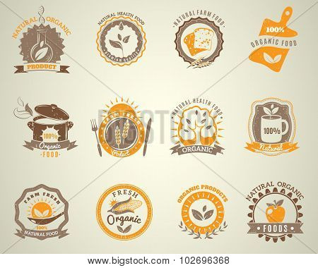 Organic food vintage style labels set