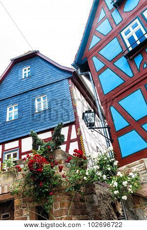 Colorful houses in the old town of Ortenberg, Germany