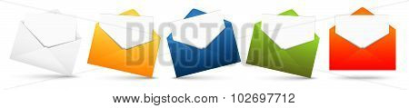 Colored Envelopes Row With Empty Papers