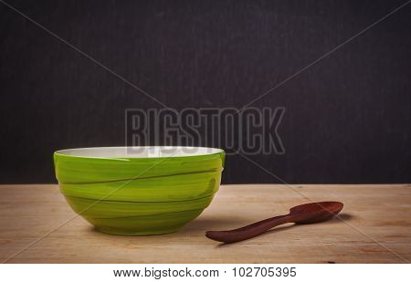 Still Life Green Bowl With Wooden Shopsticks