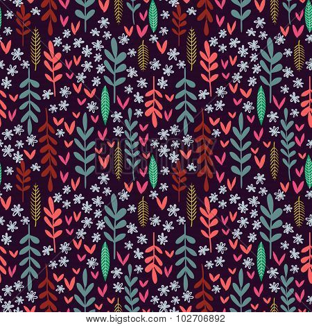 Colorful vector pattern with various autumn leafs and flowers, floral seamless background