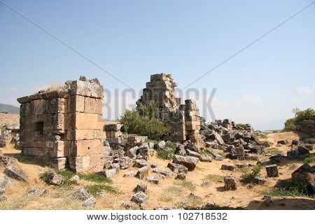 Ancient ruins in Hierapolis, Pamukkale, Turkey.